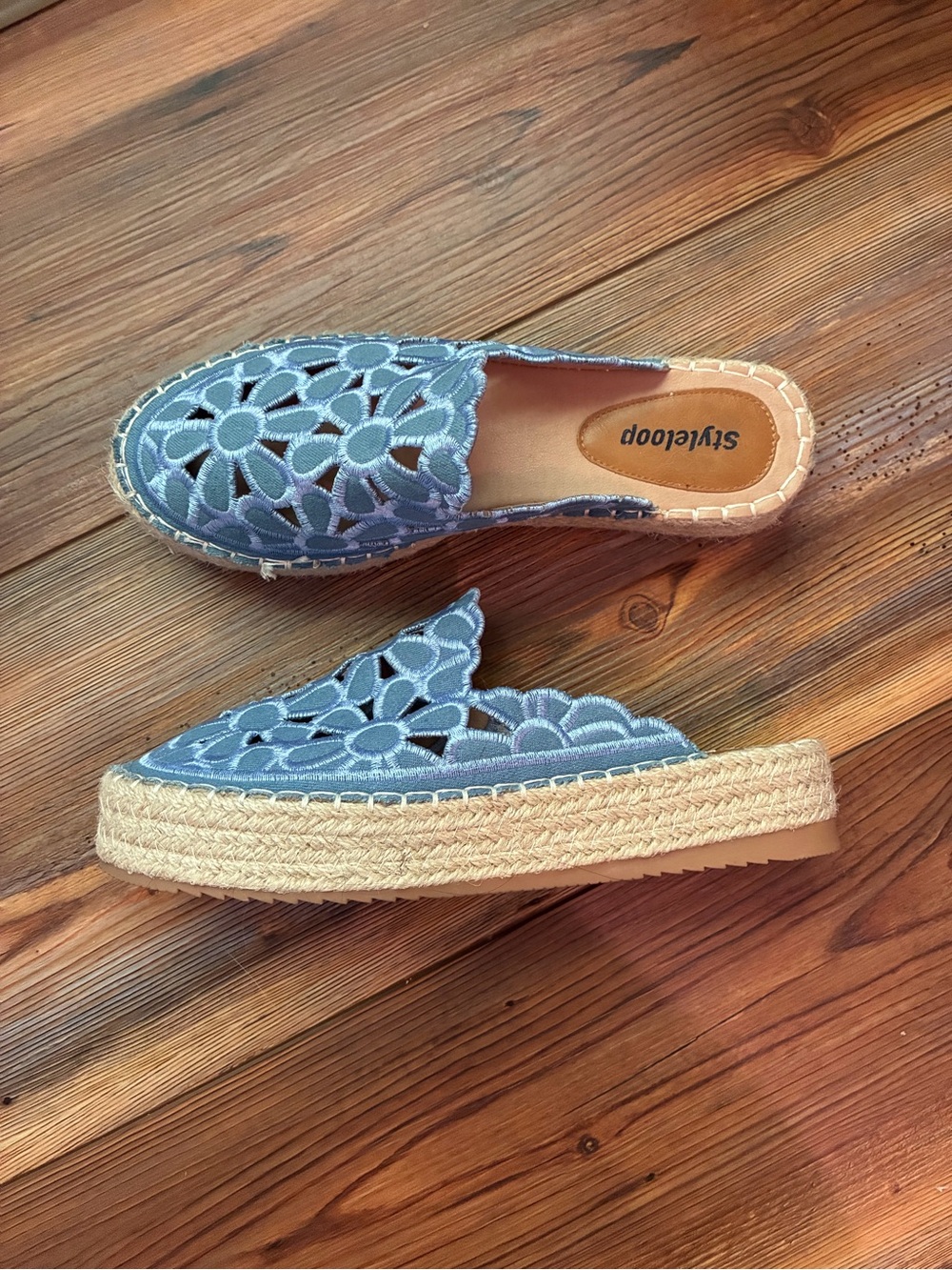 Style & Co. Denim Blue Crochet Espadrille Mule